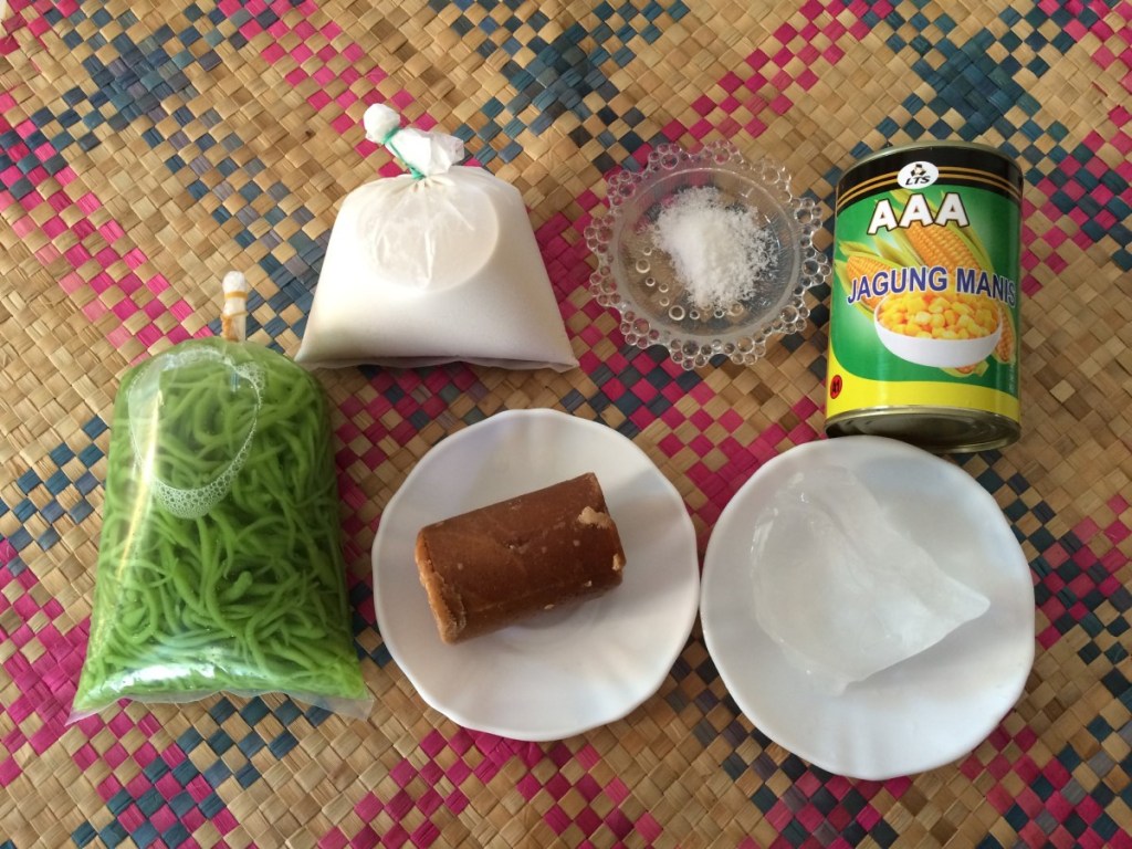 Ingredients to make cendol at home