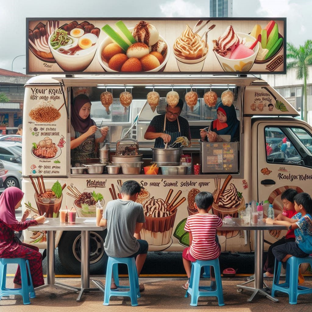 Food Truck With Selling Cendol and Rojak in Malaysia