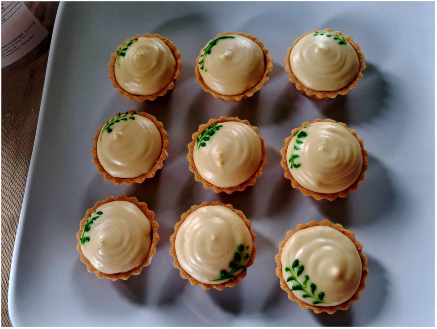 Cheese Tart with Blueberry Filling and Leaves Decoration
